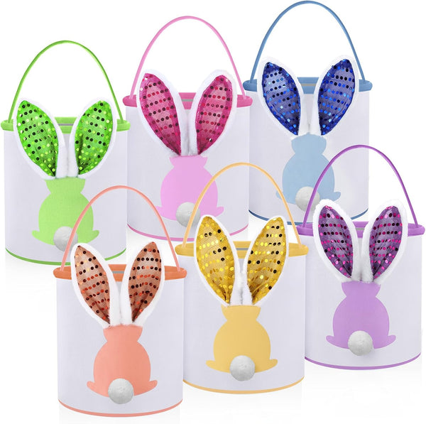 Honeydak 6 Pcs Easter Eggs Hunt Basket for Kids Lighted Bunny Canvas