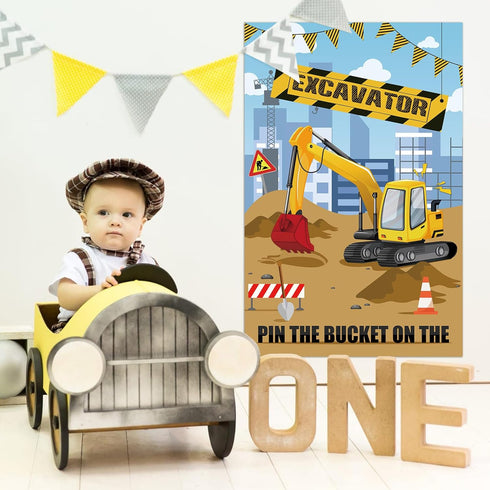 32 Hooqict Pin The Bucket on The Excavator Construction Party Games for Kids Birthday Pin the Games Construction Party