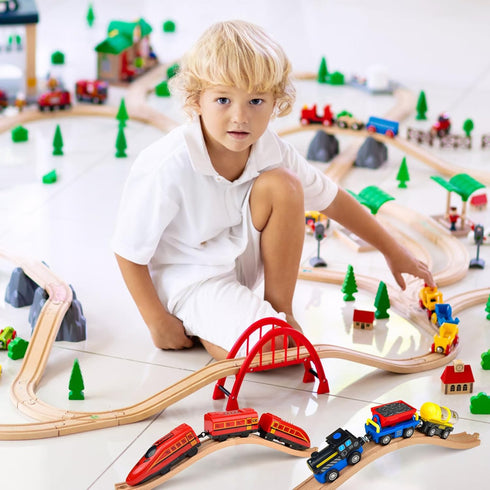 6 (6 Pieces Ascending Wood Train Tracks Wood Train Tracks Expansion Compatible with Most Train Tracks Wood Train Track