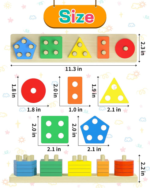 Montessori Toys for 1-3 Year Old Boys and Girls, Wooden Sensory Toys for Ages 2-4, Educational Toddler Learning