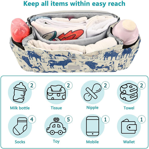 miaozhen Art Cartoon Cow Dark Blue stroller organizer diaper bag stroller diaper caddy insulated carrito para