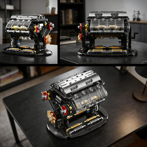 V8 Sets, V8 14+ (502 Engine Building Blocks Mini Engine Model Kit That Runs with Manual Joystick, Compatible with Lego