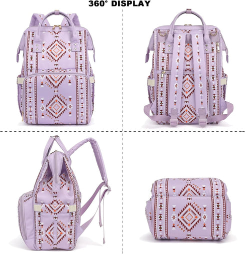 Xunteny Backpack Backpack Boho Diaper Bag for Mom Dad, Multifunctional Bohemia Baby Nappy with Stroller Straps