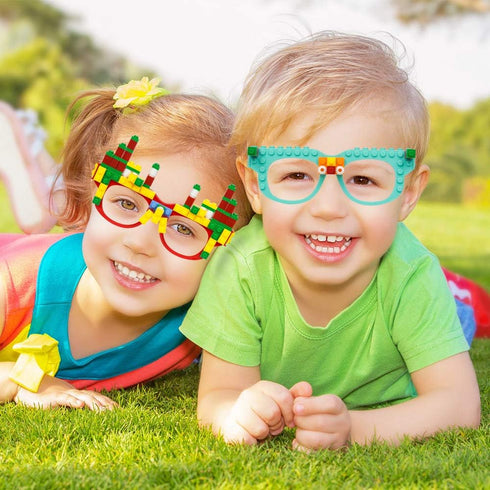 Woby Party Favor for Kids, Building Block Glasses DIY Stacking Block Bricks Party Glasses, 9 Pcs