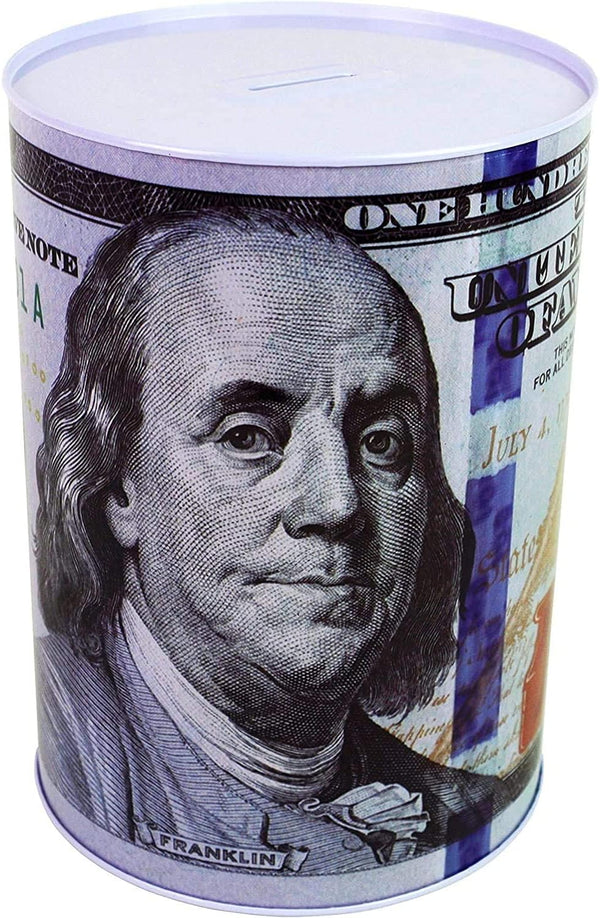 $100 Dollar Bill Piggy Bank - 5 7/8" Tall Coin Saving Money Currency Jar (1 Pack, 5 7/8" X 4")