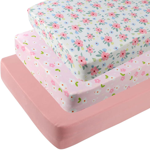 Onacosht Pack n Play Sheets 3 Pack Fitted for Baby Girl, Stretchy