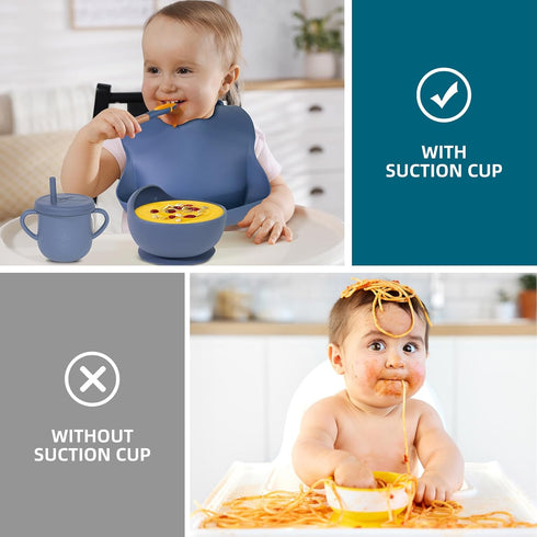 100% Silicone Baby Feeding Set - BPA Free Toddler Dishes with Suction Bowl, Plate, Spoons, Forks, Sippy Cup
