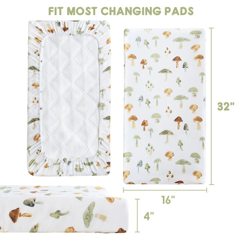 LifeTree Muslin Changing Pad Cover, Mushroom, 16"x32", Soft Boho Sheets for Baby Girls Boys, 70% Viscose, 30% Cotton
