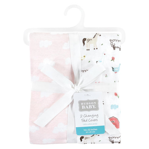Hudson Baby Unisex Baby Cotton Changing Pad Cover, Girl Farm Animals, One Size