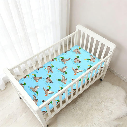 miaozhen 1 Pack 52x28 Cotton Baby Crib Sheets for Boys Girls Comfy Breathable Cute Animal Teal Duck Colorful Playard