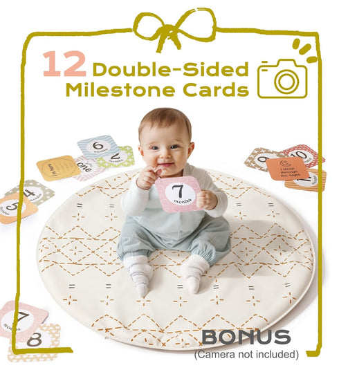 Tummy 6 12 Time Activity Mat, Macrame Baby Play Gym Mat with Detachable Toys and Milestone Cards for Stage-Based