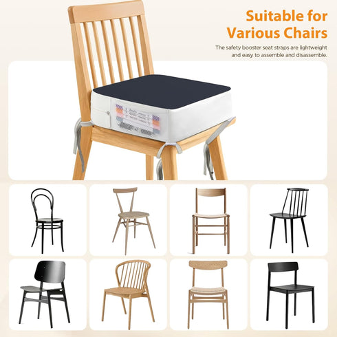 3.8" Booster Seat for Kitchen Chair, Toddler Booster Seats for Dining Table with Ties, PU Dining Chair Pads with Side