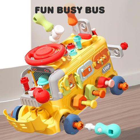 3 4 5 iPlay, iLearn Toddler Busy Bus Toy, Kids Take Apart School Bus W/Tools, Steering Wheel & Gears, Push Go Assemble