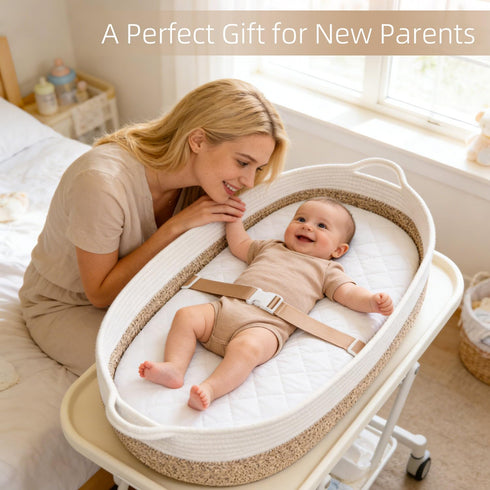 Baby Changing Basket with Diaper Changing Pad, Breathable & Waterproof Dual-Cover Foldable Portable Travel Cotton Rope