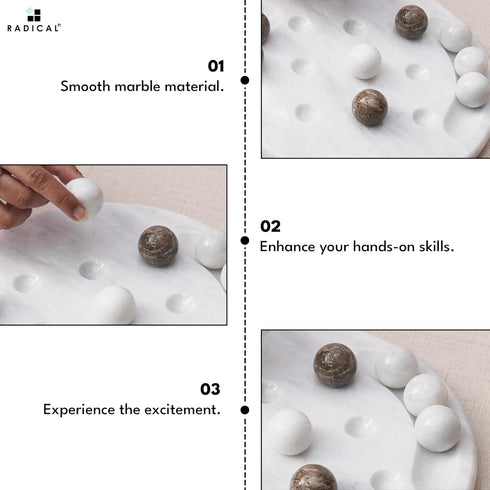 10" Inches Radicaln Marble Tic Tac Toe Board Game White & Oceanic Handmade Strategy Board Games for Coffee Table Decor