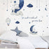 Yovkky Watercolor Blue Grey Sleeping Elephant Wall Decals, We Made a Wish Moon Star Cloud Stickers Hot Air Balloon