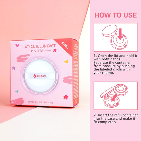 SPF50+ Set 1 1 Peachand Baby Kids Mineral Sun Cushion PA++++, Korean Skin Care, Pink ribbon with Cushion and Refill