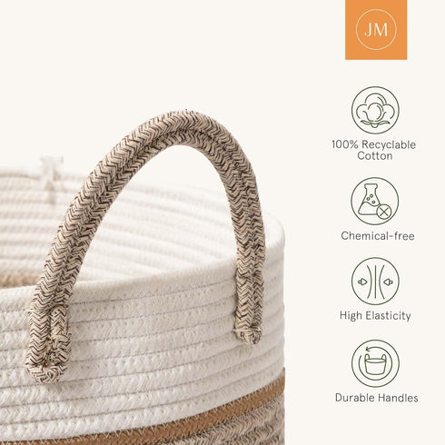 16 14 14 Inches, LA JOLIE MUSE Woven Basket Rope Storage Baskets - Tall Cotton Basket x x Laundry Basket for Blanket