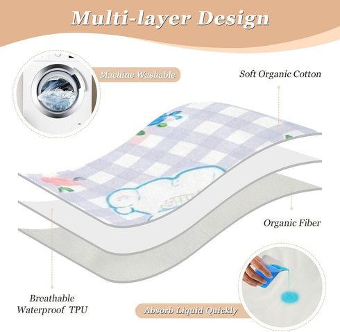 siphylline 52" 34" Cartoon Cute White Dog Plaid Extra Large Resuable Potty Training Pee Pad Waterproof Washable Potty