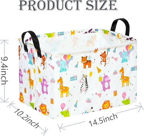 Rectangle ZOO Happy Birthday Party Gift Shelf, Nursery Storage Basket, Laundry Hamper with Handles, Toys Storage Box