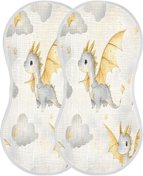 YETTASBIN Cute Cartoon Dragon Muslin Baby Burp Cloth, Super Soft Absorbent Cotton Burp Rag Baby Bibs Feeding Cloth