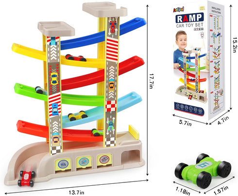 2 3 6 18 Montessori Toys for Year Old Boys Toddlers, Car Ramp Toys with Cars & Race Tracks, Garages and Parking Lots