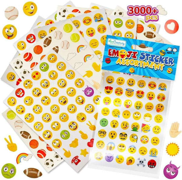 ArtCreativity Emoticon Sticker Set for Kids, 3000+ Stickers, 12 Packs with 72 Sheets, Classroom Rewards