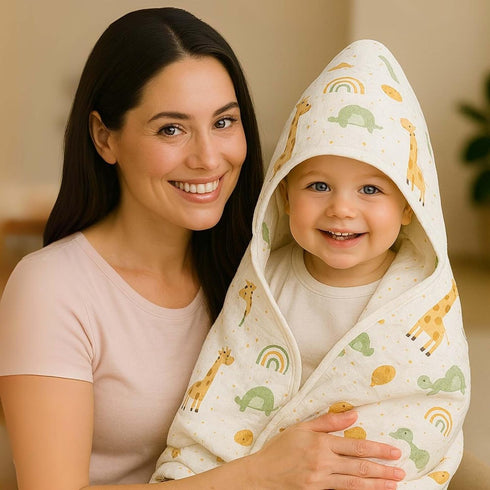 32x32 inches 100% 6-Layer Pack 2 Chungie Soft Muslin Hooded Baby Towels Cotton, Breathable Newborn Bath Towels
