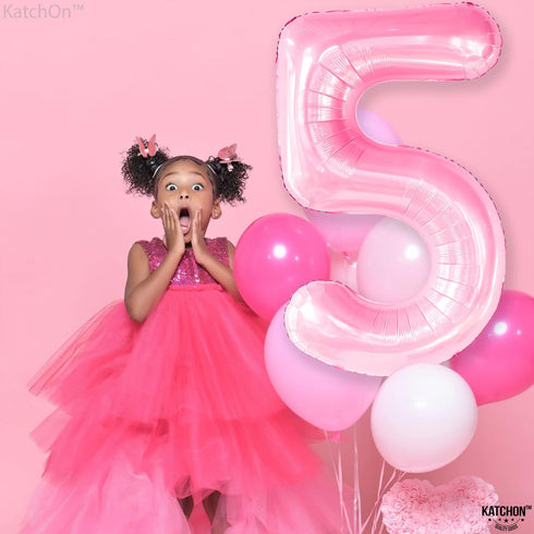 KatchOn Giant Pink 5 Balloon - 40 Inch Mylar Number 5 Balloon for 5th Birthday Decorations Girl