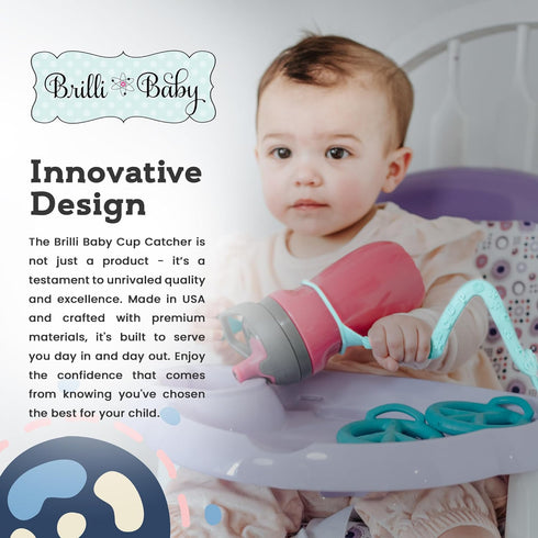 Brilli Baby Cup Catcher Patented Safety Tether Strap, Attach Sippy Cups, Bottles, Pacifiers & More to Stroller, High