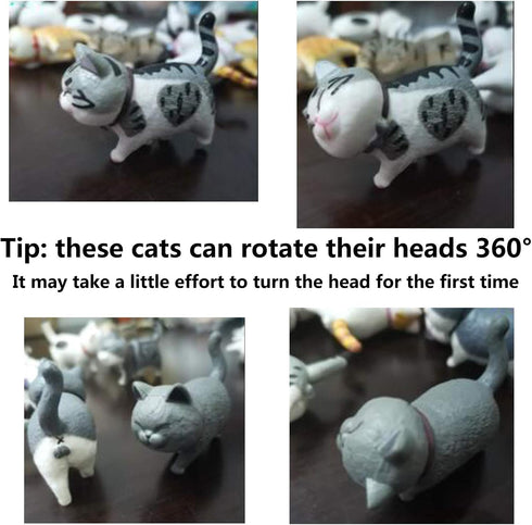 9 Pcs Colorful Cute Miniature Cat Figure Toys - Animal Characters Playset, Cake Topper, Plant, Automobile Decoration