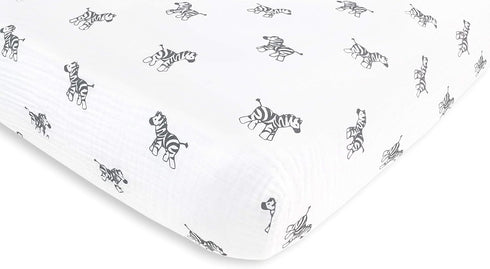 28x52x6 Inch (Pack 1) Amazing Baby Cotton Muslin Fitted Crib Sheet, Zebra, Soft Black