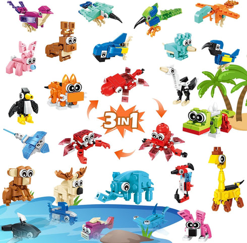 24 Pack Mini Animals Easter Building Block Toy Stocking Stuffers Classroom Prizes