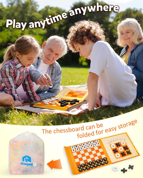 3 1 Set, Coogam Magnetic Travel Chess Board Game, in Tic-Tac-Toe Checkers Indoor Outdoor Activity Travel Toy Gift