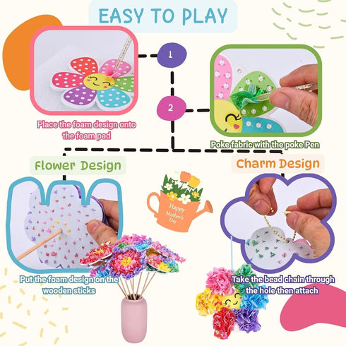 6 8 4-8 SOLDAY Poke Art Kits for Kids to Make Your Own Flowers Bouquet, Craft Kit with Flowers, Cute Hanging Charms