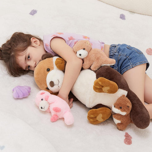 MorisMos 23.6'' Sea Otter Stuffed Animal with Babies, Big Mommy Otter Plush Toys & Seashell for Kids 3-5