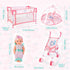 deAO Baby Doll Stroller Crib Bed Nursery Role Play Set, Baby Doll Accessories with Travel Cot and Foldable Stroller