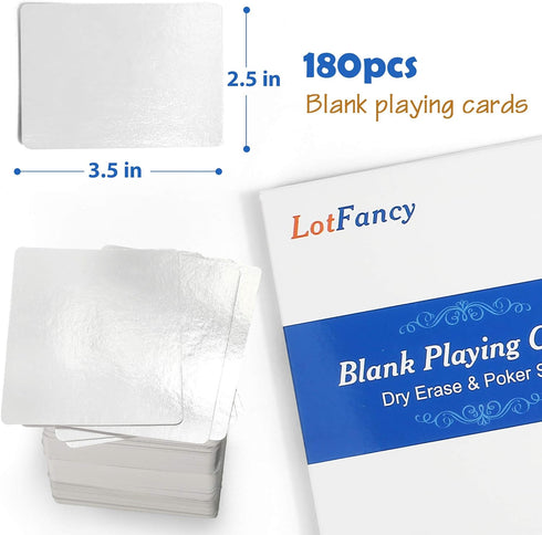 180PCS, LotFancy Blank Playing Cards, Dry Erase, Reusable Flash Cards to Write on, DIY Vocabulary Study Learning Game