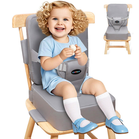 Toddler Booster Seat for Kitchen Chair with Removable Backrest & Adjustable Straps,