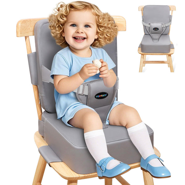Toddler Booster Seat for Kitchen Chair with Removable Backrest & Adjustable Straps,