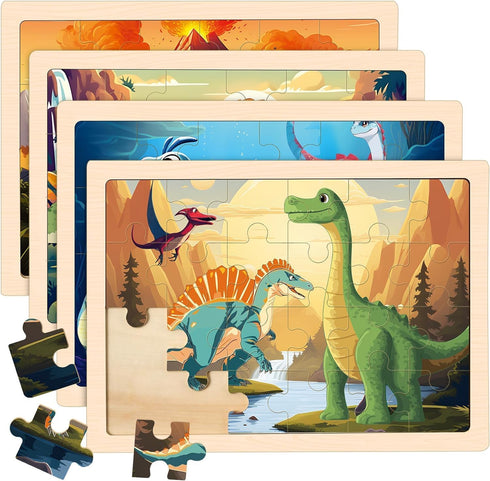 4 Packs Puzzles for Kids Ages 4-6 - Wooden Dinosaur Puzzles for Toddlers Ages 2-4, Educational Dino Toys