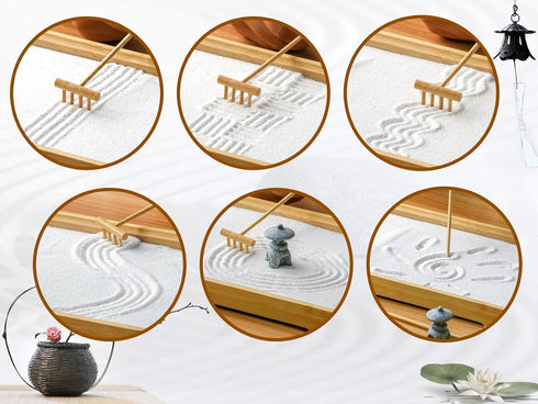 6PCS Zen Garden Mini Bamboon Rake - Tabletop Rock Sand Garden Tools Accessories Small Sandbox Kits Japanese Zen Gift