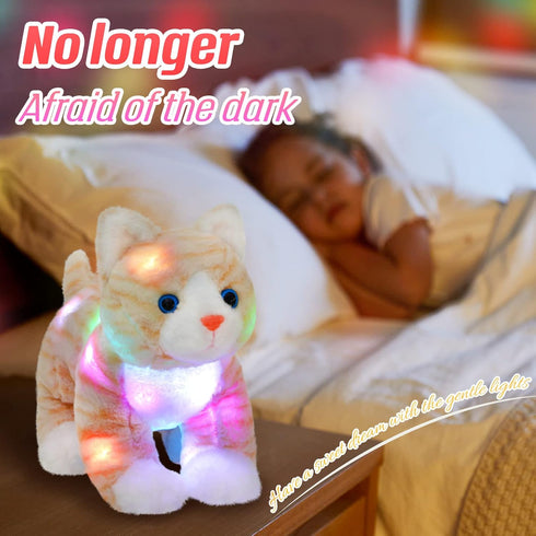 14'' Glow Guards Light up Kitty Stuffed Animal Soft Realistic Cat Plush Toy with LED Night Lights Glow Birthday
