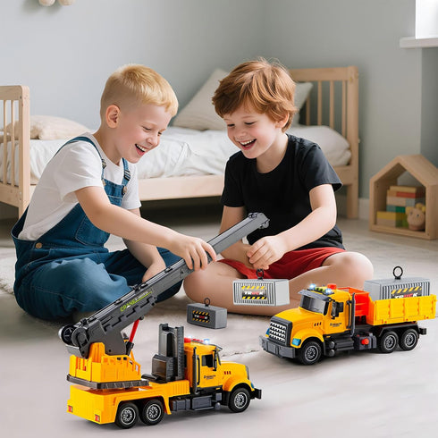 LerBao 2Pcs Set,Lifting 3 4 5 6 7 Large-Size Construction Engineering Truck Toy Arm Crane & Lifting Transport Truck