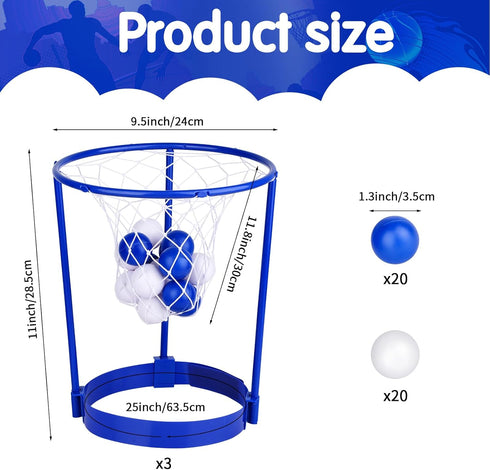3 Pack Adjustable Head Hoop Basketball Party Game for Kids and Adults with 40 Balls for Indoor Outdoor Fun Activities