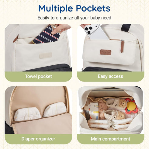 mommore Backpack, Backpack Diaper Bag Multi-pocket Large Diaper Bag Travel for Mom Dad, Quick Access Baby Essentials