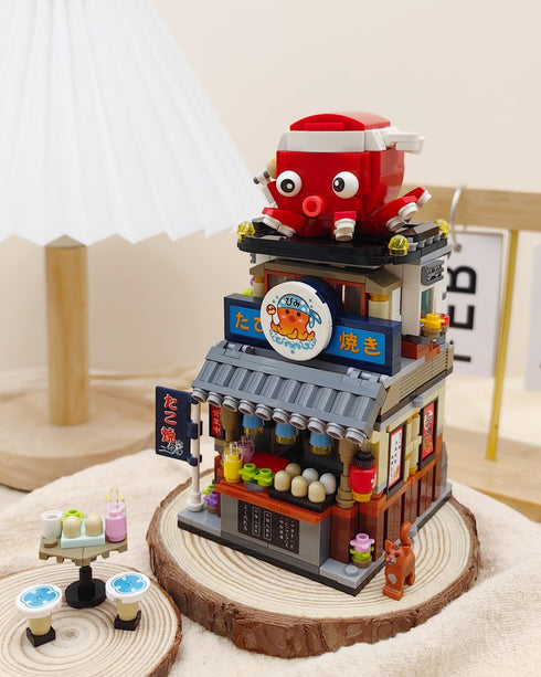 Set 722 (1218) Japanese City Street View Takoyaki Shop, MOC Creative Mini Building Blocks House pcs, Simulation