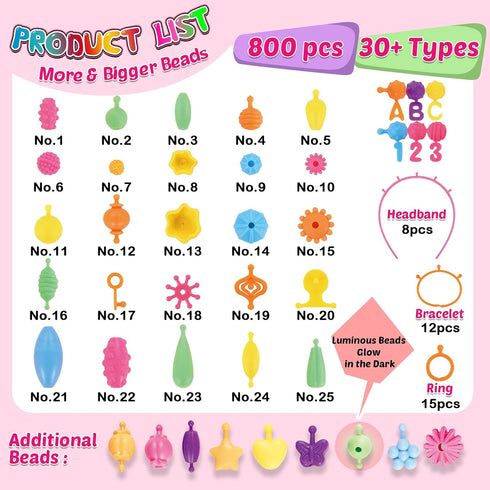 FUNZBO 800+ Pop Beads - Snap Bead Kits for Toddlers, Jewelry Making Kit for Girls, Arts and Crafts for Kids