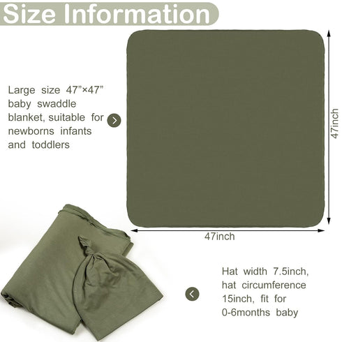 2 Set 47" 47" JaGely Pcs Stretchy Baby Swaddle Blankets Extra Soft x Baby Newborn Swaddle Blanket and Hat(Blue, Army