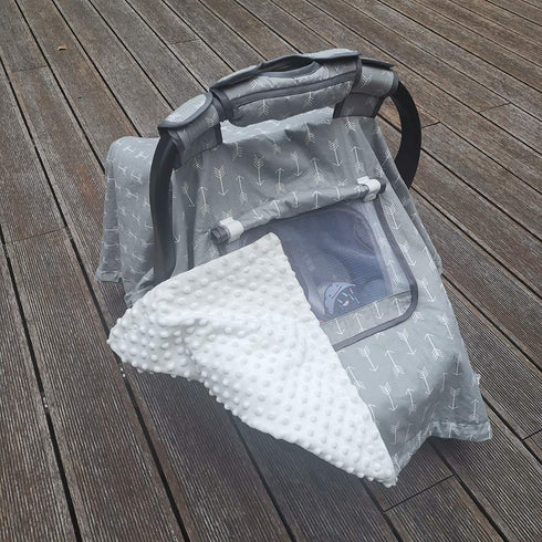 Car Seat Covers for Babies - Carseat Canopy for Newborn Carrier with 2 Layers of Mesh/Fabric, White Minky